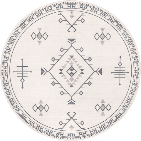 Isolated view of Cream Round Poppy Persian Washable Rug, showcasing its design