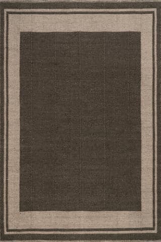 Isolated view of Charcoal Rectangle Canon Bordered Wool Cozy Rug, showcasing its design