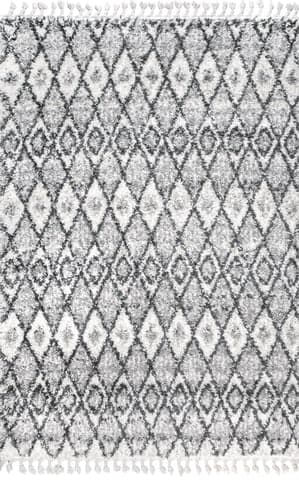 Isolated view of Grey Rectangle Ombre Trellis Shag With Tassels Rug, showcasing its design