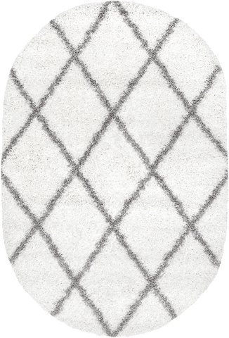 Isolated view of White Oval Easy Shag Lattice Rug, showcasing its design