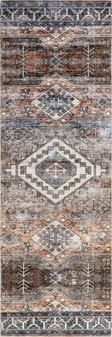 Isolated view of Rust Runner Faded Geometric Spill Proof Washable Rug, showcasing its design