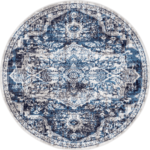 Isolated view of Blue Round Whitny Shaded Medallion Rug, showcasing its design