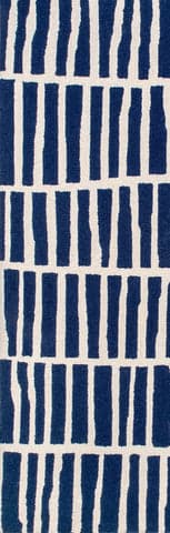 Isolated view of Navy Runner Irregular Parallel Bars Rug, showcasing its design