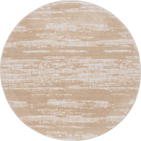 Isolated view of Sand Round Rara Plush Textured Washable Rug, showcasing its design