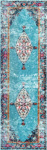 Isolated view of Aqua Runner Iris Fading Oriental Medallion Rug, showcasing its design