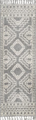 Isolated view of Silver Runner Moroccan Tasseled Rug, showcasing its design