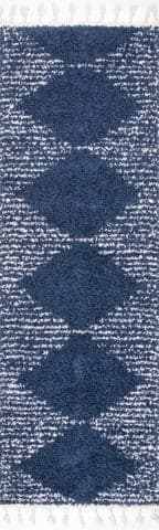 Isolated view of Blue Runner Moroccan Diamond Pinstripes Tassel Rug, showcasing its design