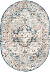 Isolated view of Grey Oval Winged Cartouche Rug, showcasing its design