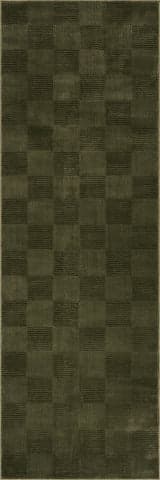 Isolated view of Green Runner Minra Ribbed Checkered Plush Textured Washable Rug, showcasing its design