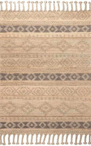 Isolated view of Natural Rectangle Rylie Wool-Blend Tasseled Rug, showcasing its design