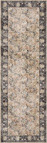 Isolated view of Beige Runner Sinikse Floral and Paisley Washable Rug, showcasing its design