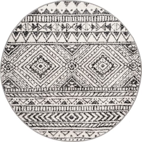 Isolated view of Dark Grey Round Banded Geometric Rug, showcasing its design