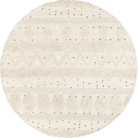 Isolated view of Cream Round Chandy Textured Wool Rug, showcasing its design
