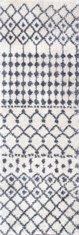 Isolated view of Beige Runner Moroccan Trellis Soft Shag Rug, showcasing its design