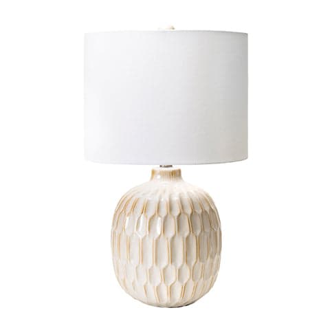 Isolated view of Cream  25-inch Ridged Ceramic Honeycomb Vase Table Lamp, showcasing its design