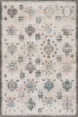 Isolated view of Ivory Rectangle Brenda Hazy Heraldry Spill Proof Washable Rug, showcasing its design