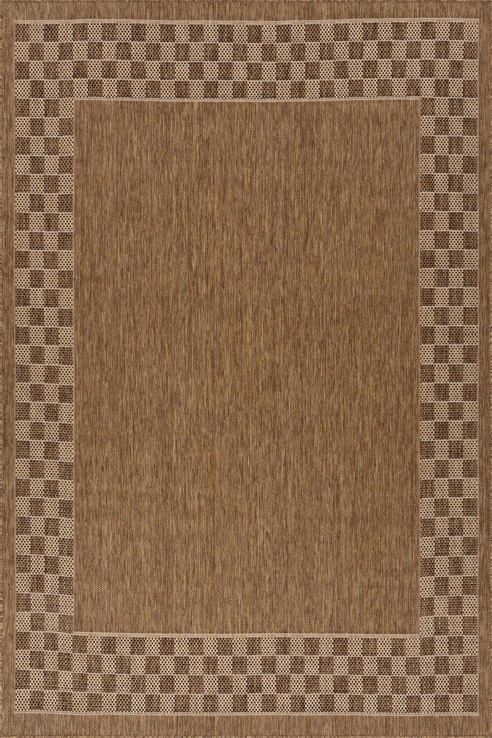 Zyrah Modern Checkered Outdoor Rug | Brown