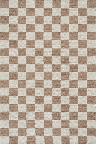Isolated view of Tan Rectangle Hazina Modern Checkered Rug, showcasing its design