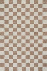 Isolated view of Tan Rectangle Hazina Modern Checkered Rug, showcasing its design