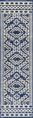Isolated view of Blue Runner Moroccan Diamond Indoor/Outdoor Rug, showcasing its design