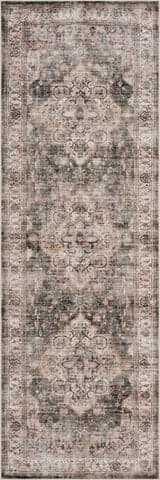 Isolated view of Brown Runner Erica Oriental and Persian Washable Rug, showcasing its design
