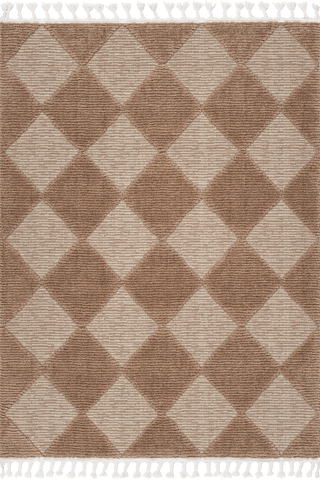 Isolated view of Tan Runner Aylin Diamond Tasseled Rug, showcasing its design