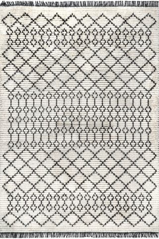 Isolated view of Beige Rectangle Modern Trellis Tasseled Rug, showcasing its design