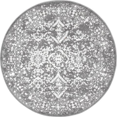 Isolated view of Grey Round Floral Ornament Rug, showcasing its design