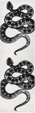 Isolated view of Black & Off White Runner Simple Serpent Rug, showcasing its design