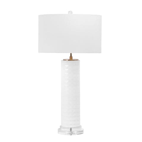 Isolated view of White  31-inch Textured Glass Tiled Column Table Lamp, showcasing its design