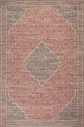 Isolated view of Red Rectangle Merit Traditional Medallion Rug, showcasing its design
