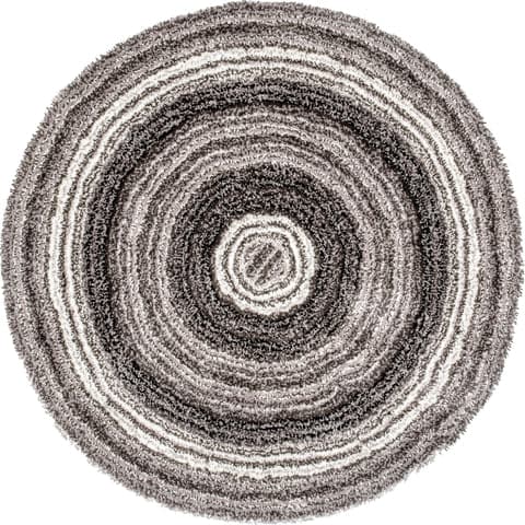 Isolated view of Grey Multicolor Round Striped Shaggy Rug, showcasing its design