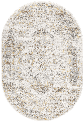 Isolated view of Gold Oval Vintage Medallion Rug, showcasing its design