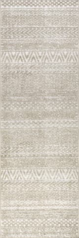 Isolated view of Beige Runner Textured Banded Indoor/Outdoor Rug, showcasing its design