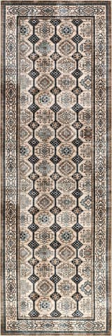 Isolated view of Light Beige Runner Valerian Tile Washable Rug, showcasing its design