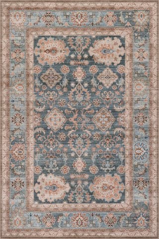 Isolated view of Blue Rectangle Liora Traditional Washable Rug, showcasing its design