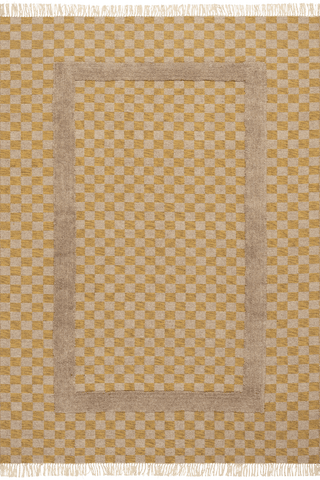 Isolated view of Golden Yellow Rectangle Memphis Modern Checkered Hand Woven Rug, showcasing its design