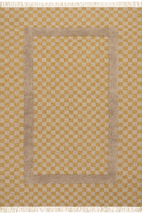 Isolated view of Golden Yellow Rectangle Memphis Modern Checkered Hand Woven Rug, showcasing its design