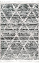 Isolated view of Grey Rectangle Textured Diamond Trellis Rug, showcasing its design