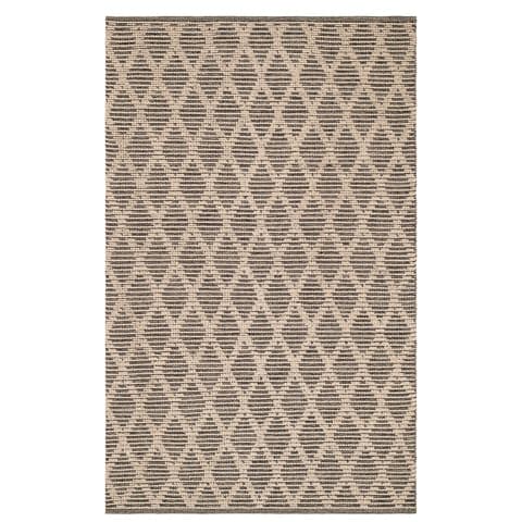 Textured Diamond Handwoven Cotton Rug | Blue/Ivory