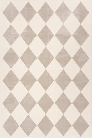 Isolated view of Cream/Grey Rectangle Mynra Diamond Plush Textured Washable Rug, showcasing its design