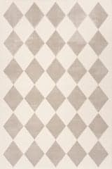 Isolated view of Cream/Grey Rectangle Mynra Diamond Plush Textured Washable Rug, showcasing its design