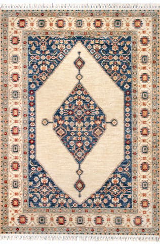 Isolated view of Ivory Rectangle Floral Cardinal Medallion Rug, showcasing its design
