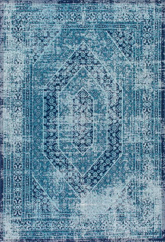 Isolated view of Blue Rectangle Elaborate Floral Garden Hexagons Rug, showcasing its design