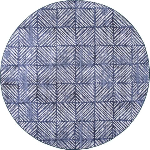 Isolated view of Blue Round Johanna Tiled Washable Indoor/Outdoor Rug, showcasing its design