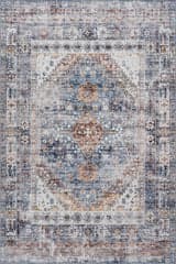Isolated view of Blue Rectangle Clarese Oriental and Persian Washable Rug, showcasing its design