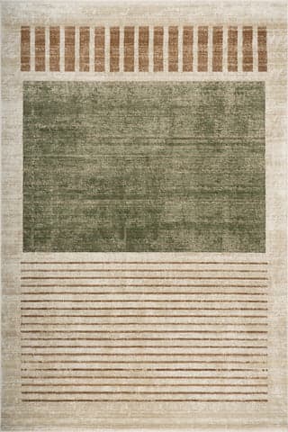 Isolated view of Green Rectangle Anette Block Striped Rug, showcasing its design