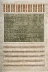 Isolated view of Green Rectangle Anette Block Striped Rug, showcasing its design