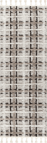 Isolated view of Ivory Runner Scarletta Plaid Tasseled Rug, showcasing its design