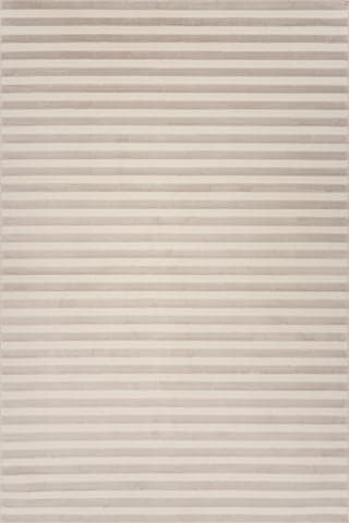 Isolated view of Cream/Grey Rectangle Syra Striped Plush Textured Washable Rug, showcasing its design